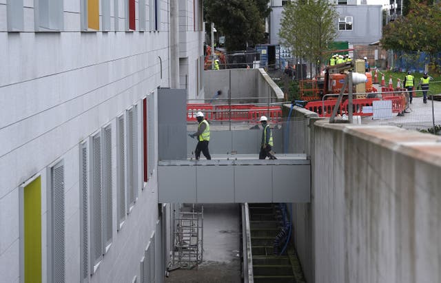 Construction workers at the new National Children’s Hospital in Dublin