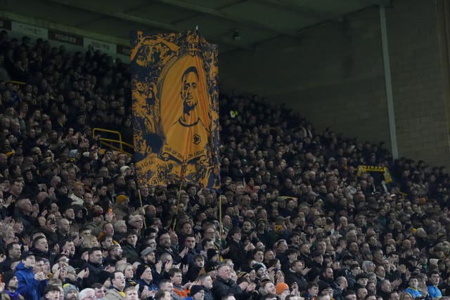 Wolves fans pay tribute to the late Diogo Jota during the game against Liverpool