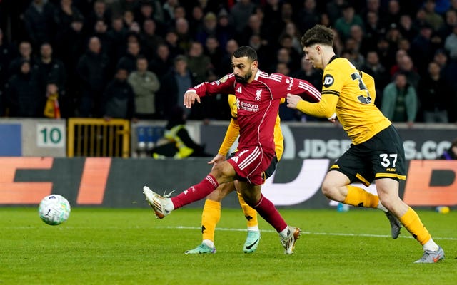 Mohamed Salah scores Liverpool’s equaliser against Wolves